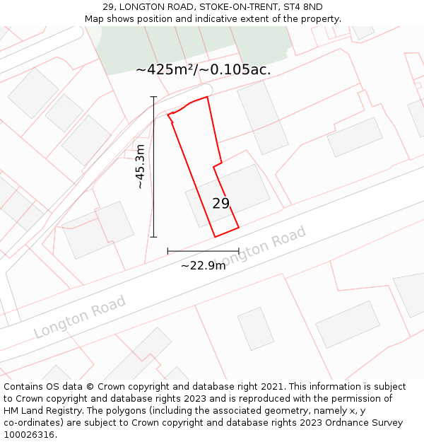 29, LONGTON ROAD, STOKE-ON-TRENT, ST4 8ND: Plot and title map