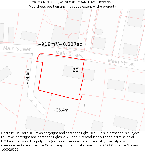 29, MAIN STREET, WILSFORD, GRANTHAM, NG32 3NS: Plot and title map