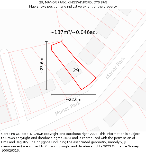 29, MANOR PARK, KINGSWINFORD, DY6 8AG: Plot and title map