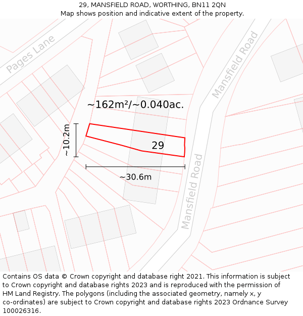 29, MANSFIELD ROAD, WORTHING, BN11 2QN: Plot and title map