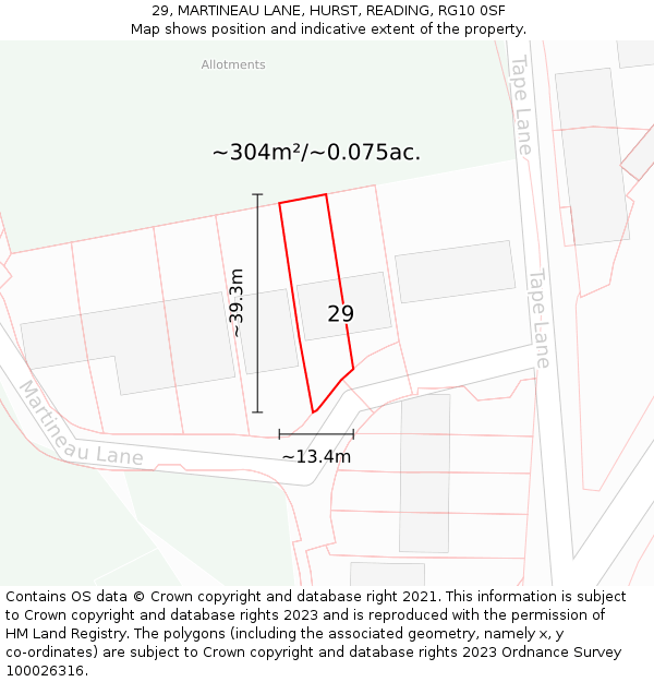 29, MARTINEAU LANE, HURST, READING, RG10 0SF: Plot and title map