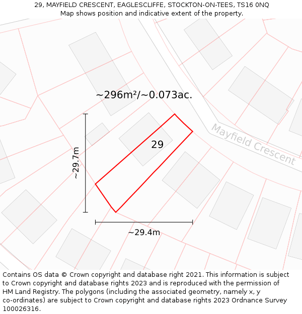 29, MAYFIELD CRESCENT, EAGLESCLIFFE, STOCKTON-ON-TEES, TS16 0NQ: Plot and title map