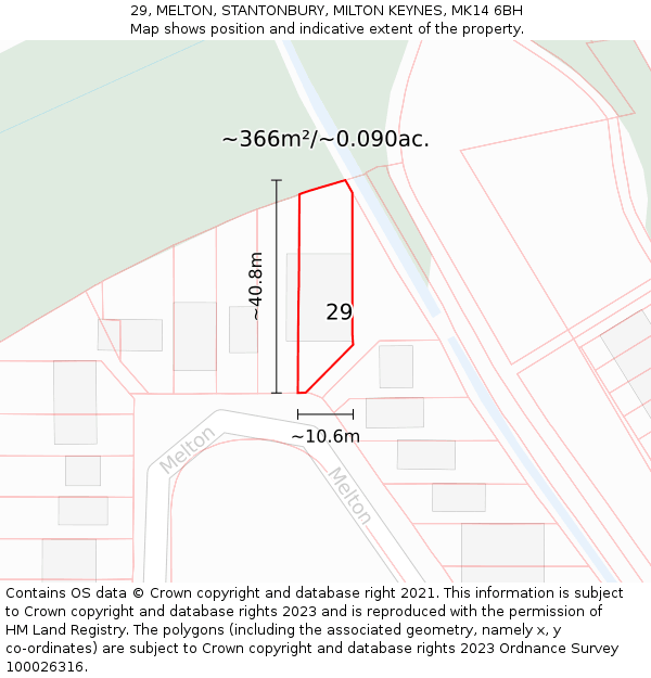 29, MELTON, STANTONBURY, MILTON KEYNES, MK14 6BH: Plot and title map