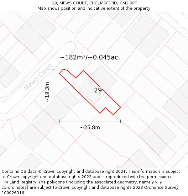 29, MEWS COURT, CHELMSFORD, CM2 9PF: Plot and title map