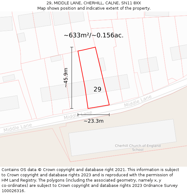 29, MIDDLE LANE, CHERHILL, CALNE, SN11 8XX: Plot and title map