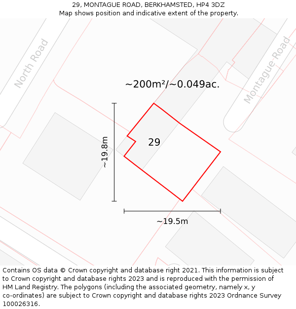 29, MONTAGUE ROAD, BERKHAMSTED, HP4 3DZ: Plot and title map