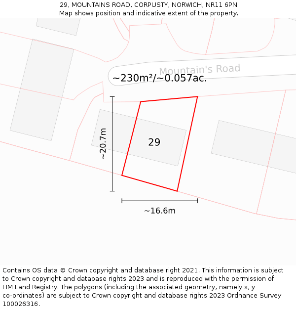 29, MOUNTAINS ROAD, CORPUSTY, NORWICH, NR11 6PN: Plot and title map