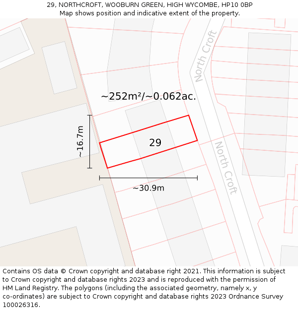 29, NORTHCROFT, WOOBURN GREEN, HIGH WYCOMBE, HP10 0BP: Plot and title map