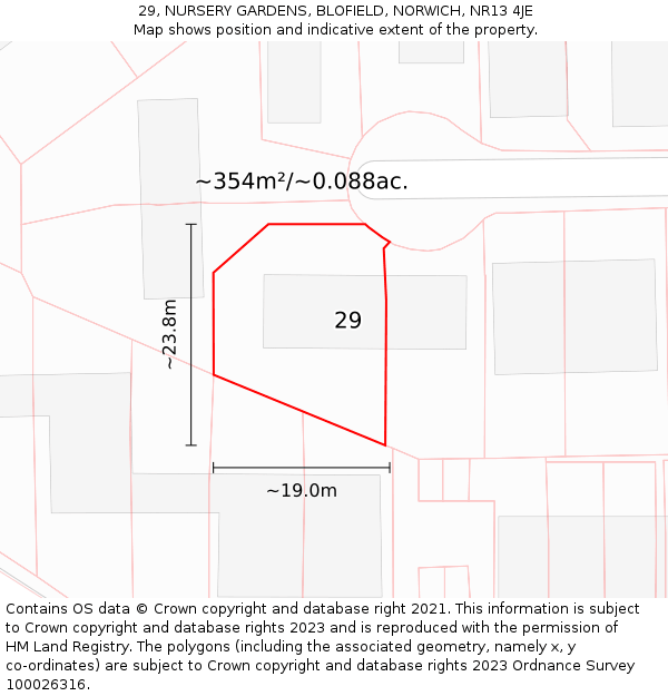 29, NURSERY GARDENS, BLOFIELD, NORWICH, NR13 4JE: Plot and title map