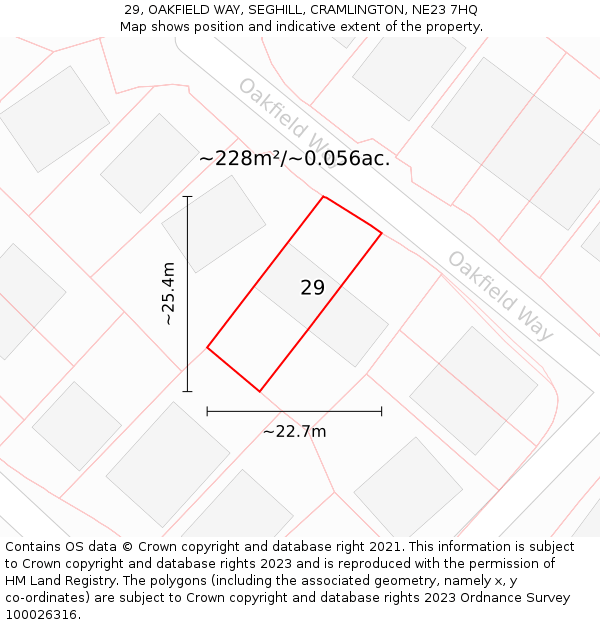 29, OAKFIELD WAY, SEGHILL, CRAMLINGTON, NE23 7HQ: Plot and title map