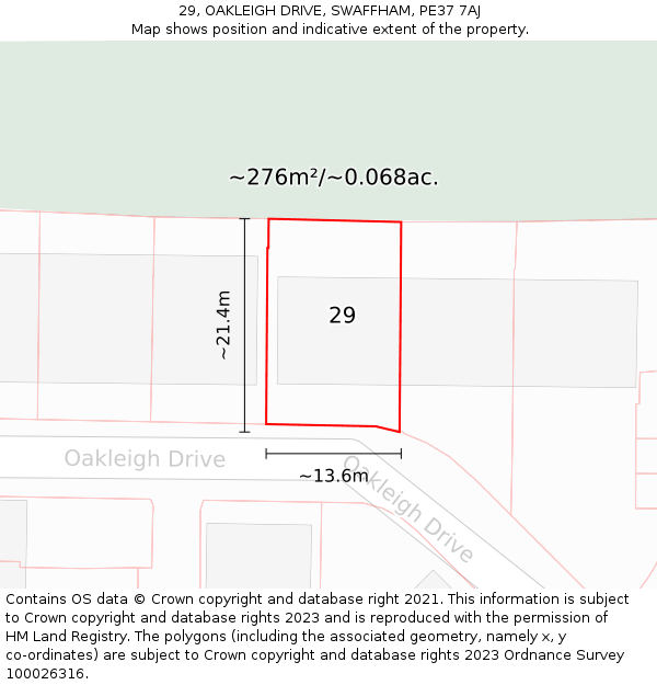 29, OAKLEIGH DRIVE, SWAFFHAM, PE37 7AJ: Plot and title map