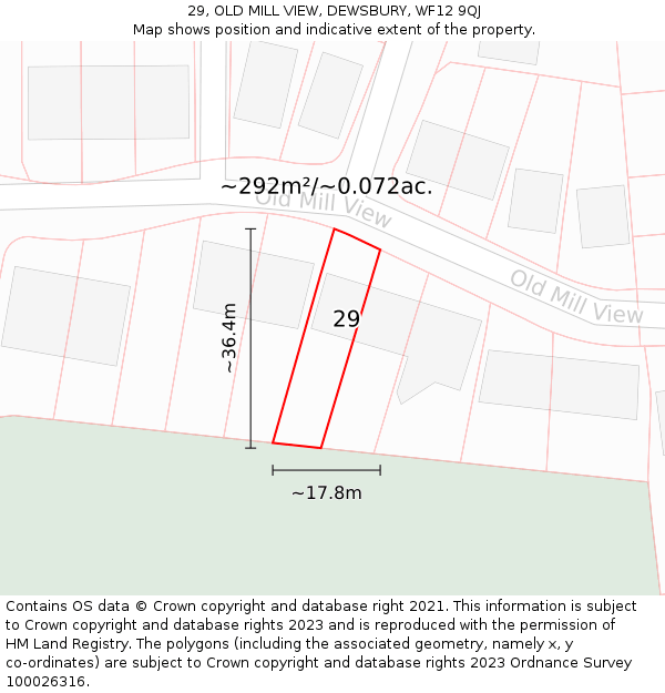 29, OLD MILL VIEW, DEWSBURY, WF12 9QJ: Plot and title map