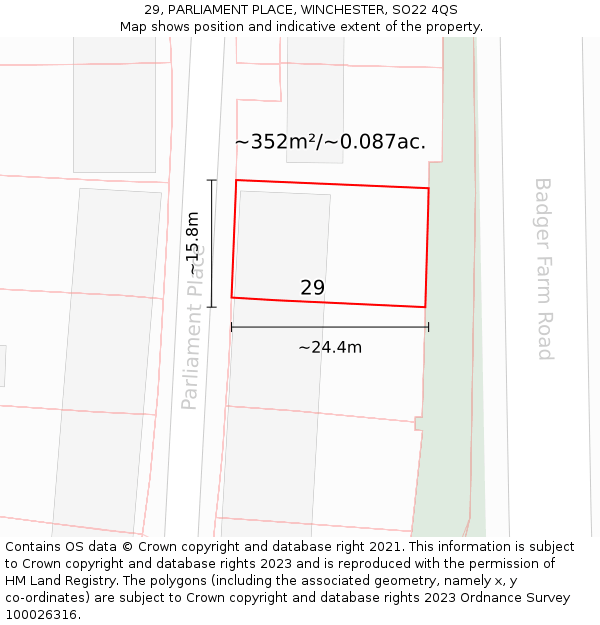 29, PARLIAMENT PLACE, WINCHESTER, SO22 4QS: Plot and title map