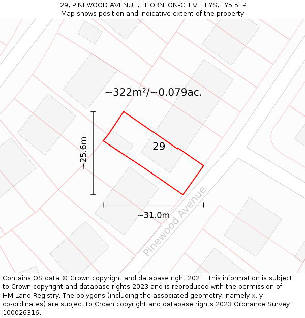 29, PINEWOOD AVENUE, THORNTON-CLEVELEYS, FY5 5EP: Plot and title map