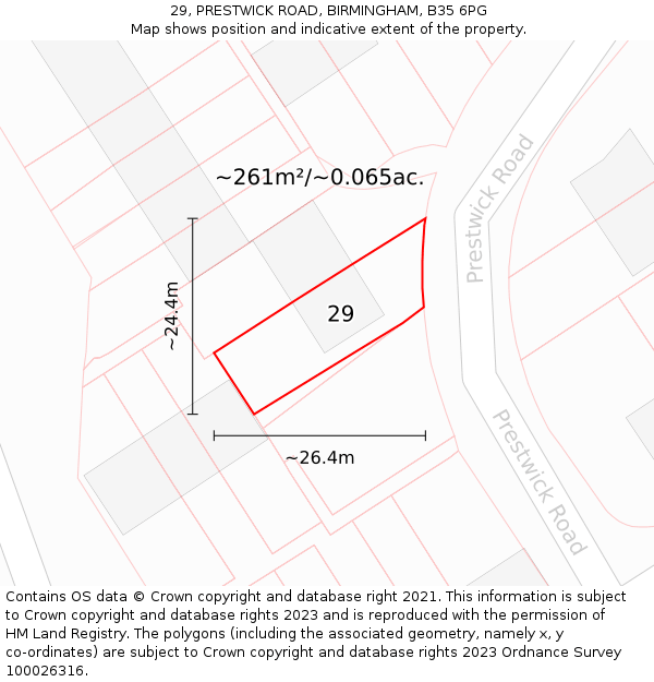 29, PRESTWICK ROAD, BIRMINGHAM, B35 6PG: Plot and title map