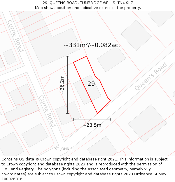 29, QUEENS ROAD, TUNBRIDGE WELLS, TN4 9LZ: Plot and title map