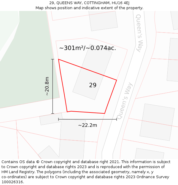 29, QUEENS WAY, COTTINGHAM, HU16 4EJ: Plot and title map