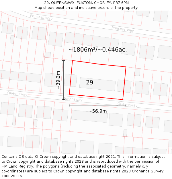 29, QUEENSWAY, EUXTON, CHORLEY, PR7 6PN: Plot and title map