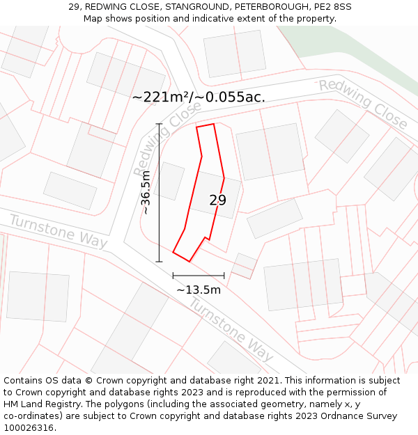 29, REDWING CLOSE, STANGROUND, PETERBOROUGH, PE2 8SS: Plot and title map