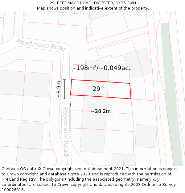 29, REEDMACE ROAD, BICESTER, OX26 3WN: Plot and title map