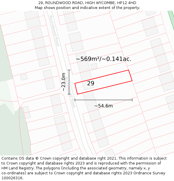 29, ROUNDWOOD ROAD, HIGH WYCOMBE, HP12 4HD: Plot and title map