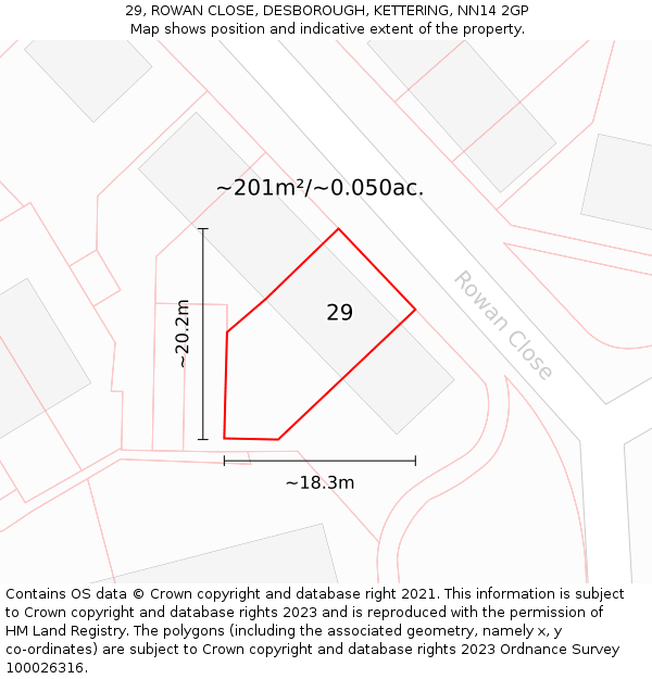 29, ROWAN CLOSE, DESBOROUGH, KETTERING, NN14 2GP: Plot and title map