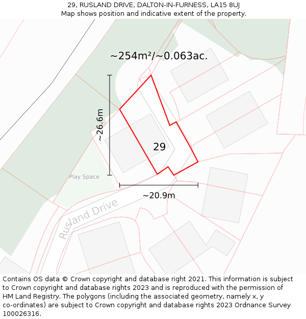 29, RUSLAND DRIVE, DALTON-IN-FURNESS, LA15 8UJ: Plot and title map
