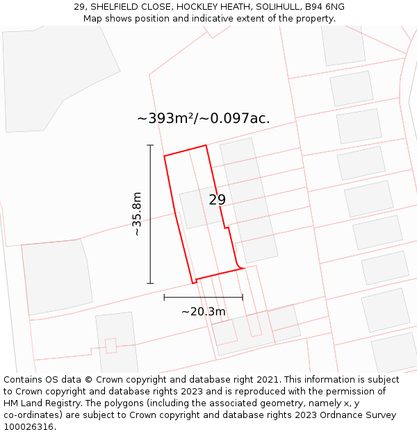 29, SHELFIELD CLOSE, HOCKLEY HEATH, SOLIHULL, B94 6NG: Plot and title map