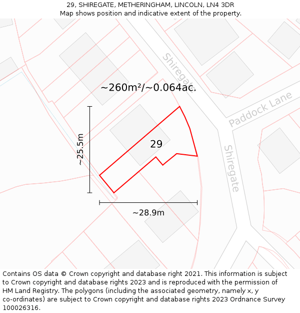 29, SHIREGATE, METHERINGHAM, LINCOLN, LN4 3DR: Plot and title map