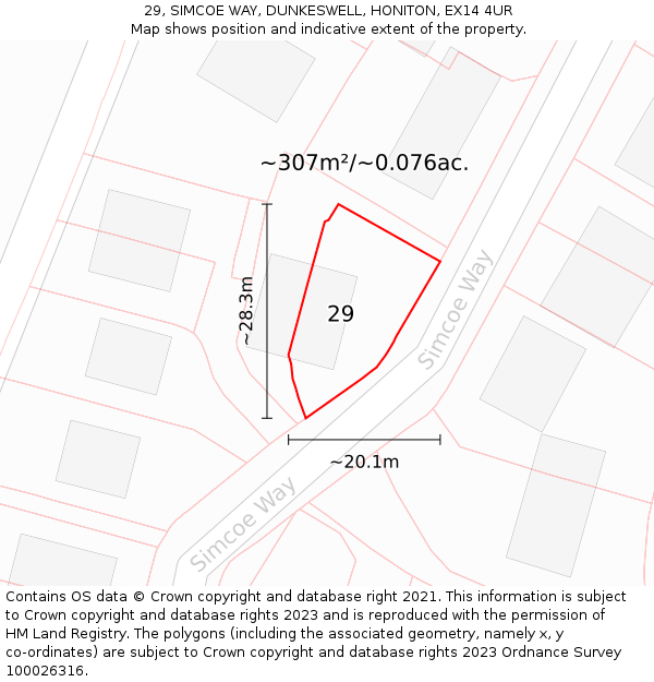 29, SIMCOE WAY, DUNKESWELL, HONITON, EX14 4UR: Plot and title map