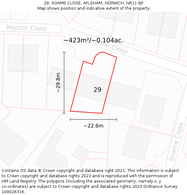 29, SOAME CLOSE, AYLSHAM, NORWICH, NR11 6JF: Plot and title map