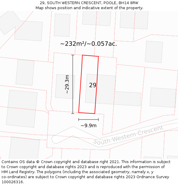 29, SOUTH WESTERN CRESCENT, POOLE, BH14 8RW: Plot and title map