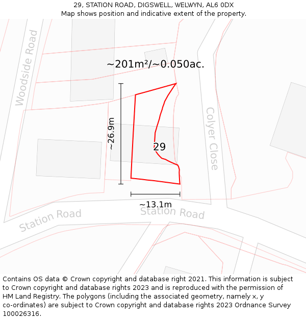 29, STATION ROAD, DIGSWELL, WELWYN, AL6 0DX: Plot and title map