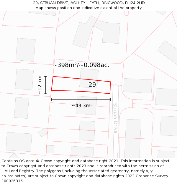 29, STRUAN DRIVE, ASHLEY HEATH, RINGWOOD, BH24 2HD: Plot and title map