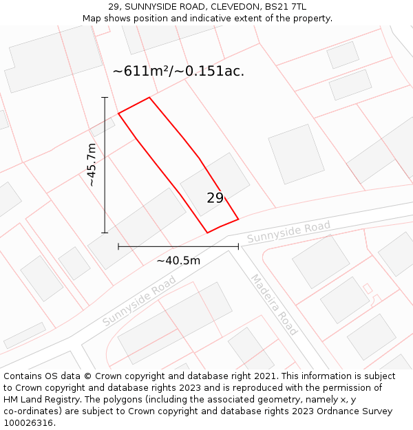 29, SUNNYSIDE ROAD, CLEVEDON, BS21 7TL: Plot and title map