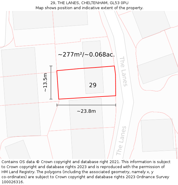 29, THE LANES, CHELTENHAM, GL53 0PU: Plot and title map