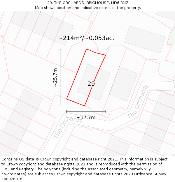 29, THE ORCHARDS, BRIGHOUSE, HD6 3NZ: Plot and title map