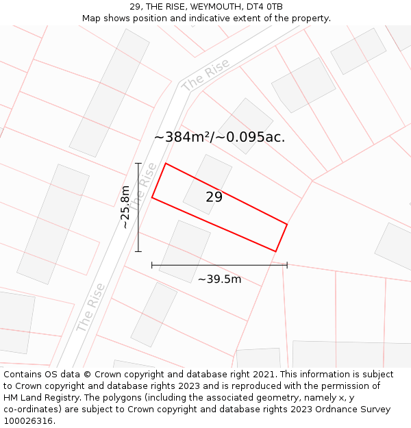 29, THE RISE, WEYMOUTH, DT4 0TB: Plot and title map