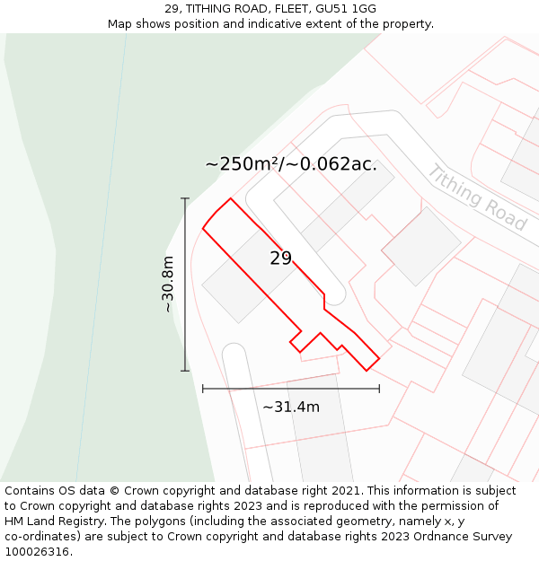 29, TITHING ROAD, FLEET, GU51 1GG: Plot and title map