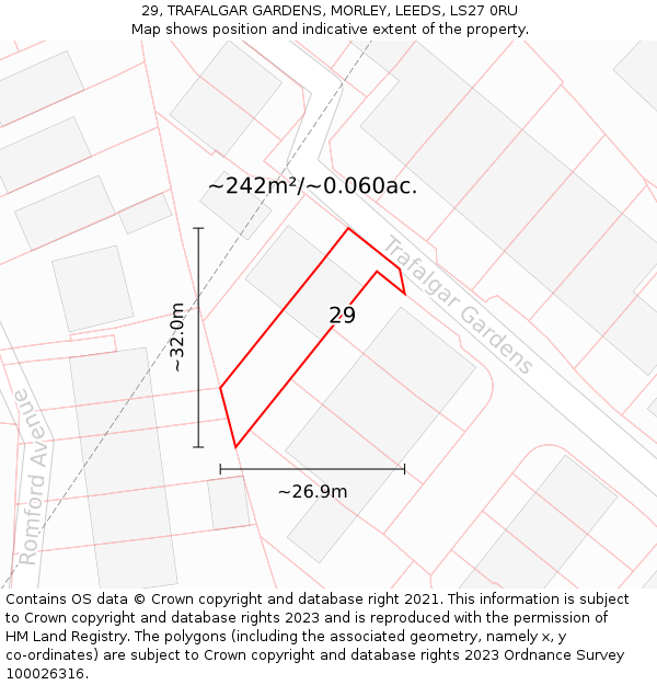 29, TRAFALGAR GARDENS, MORLEY, LEEDS, LS27 0RU: Plot and title map