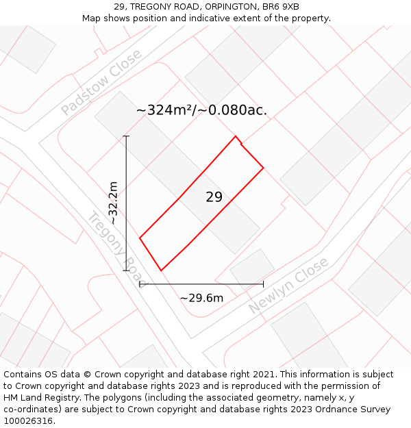 29, TREGONY ROAD, ORPINGTON, BR6 9XB: Plot and title map