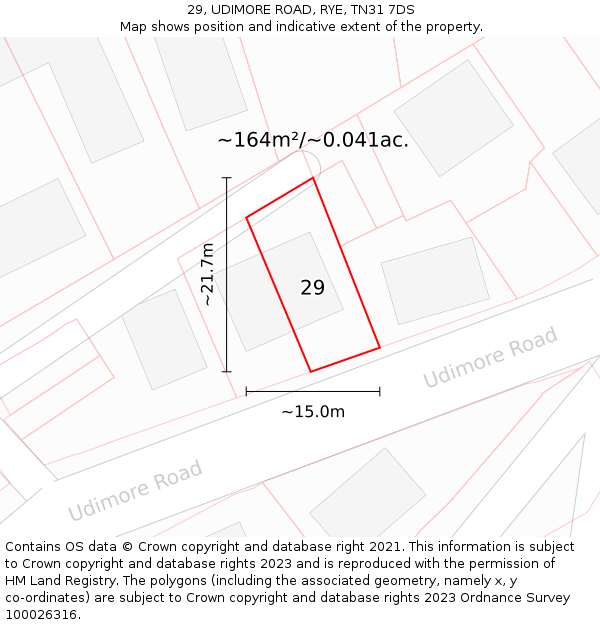 29, UDIMORE ROAD, RYE, TN31 7DS: Plot and title map