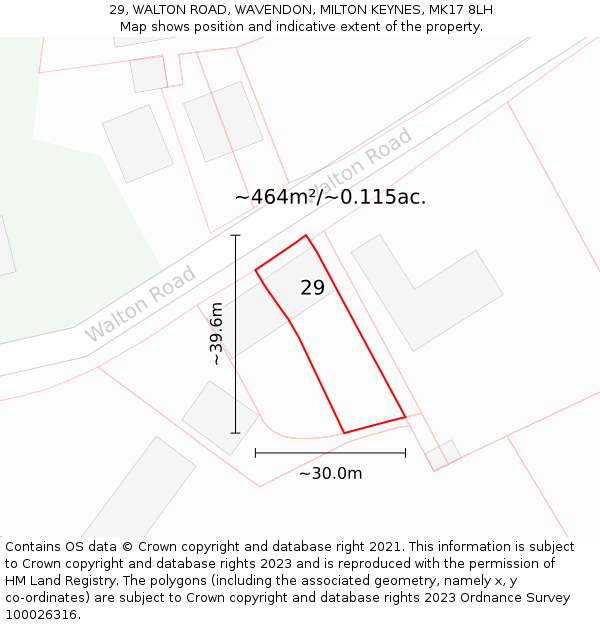 29, WALTON ROAD, WAVENDON, MILTON KEYNES, MK17 8LH: Plot and title map