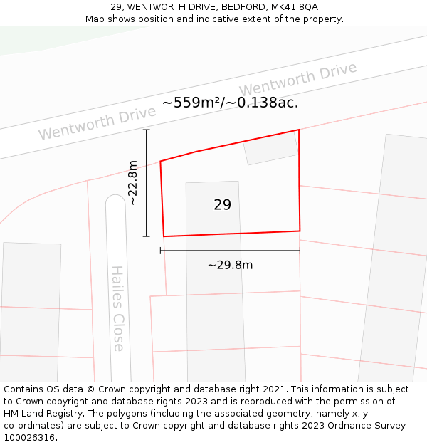 29, WENTWORTH DRIVE, BEDFORD, MK41 8QA: Plot and title map