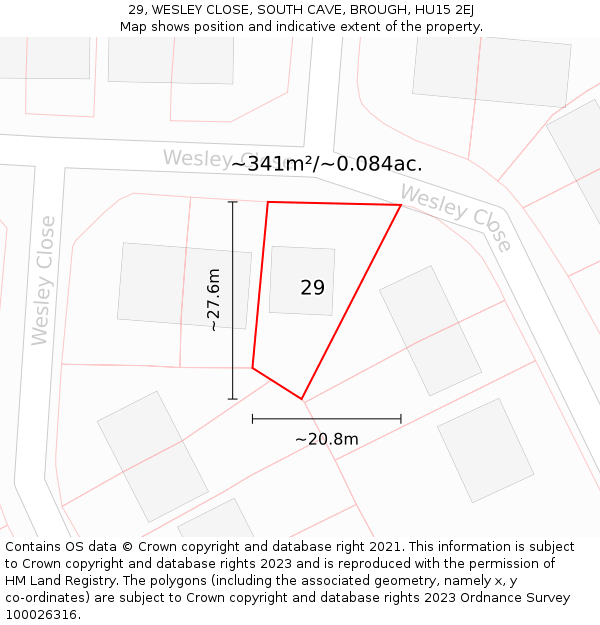 29, WESLEY CLOSE, SOUTH CAVE, BROUGH, HU15 2EJ: Plot and title map