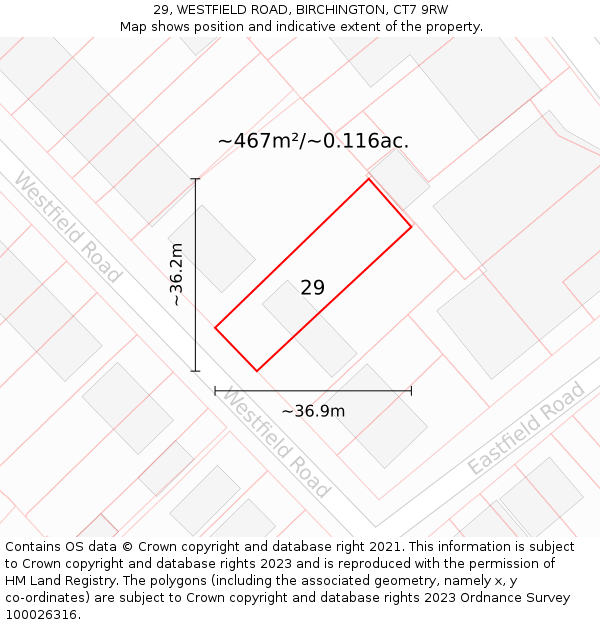 29, WESTFIELD ROAD, BIRCHINGTON, CT7 9RW: Plot and title map