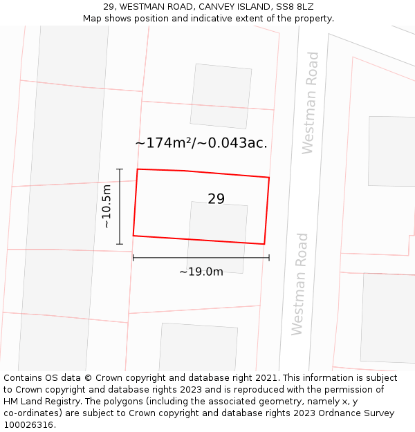 29, WESTMAN ROAD, CANVEY ISLAND, SS8 8LZ: Plot and title map