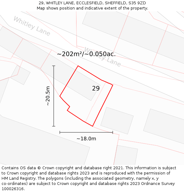 29, WHITLEY LANE, ECCLESFIELD, SHEFFIELD, S35 9ZD: Plot and title map
