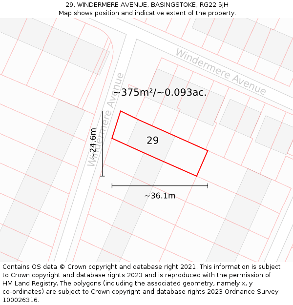 29, WINDERMERE AVENUE, BASINGSTOKE, RG22 5JH: Plot and title map