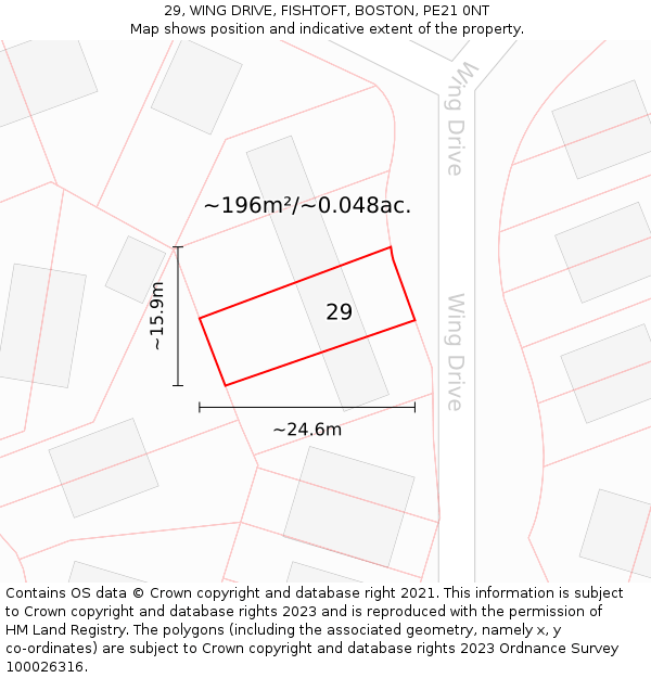 29, WING DRIVE, FISHTOFT, BOSTON, PE21 0NT: Plot and title map